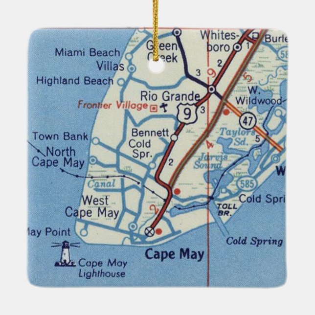 Cape May NJ Vintage Karte Keramikornament (Rückseite)