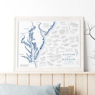 Cape May NJ Wedding Modern Map Gästebuchplakat Poster
