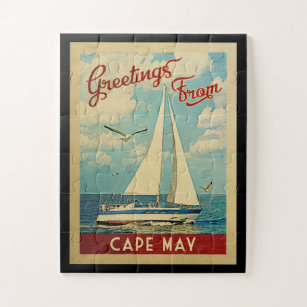 Cape May Sailboat Vintage Travel New Jersey Puzzle