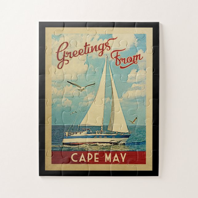 Cape May Sailboat Vintage Travel New Jersey Puzzle (Vertikal)