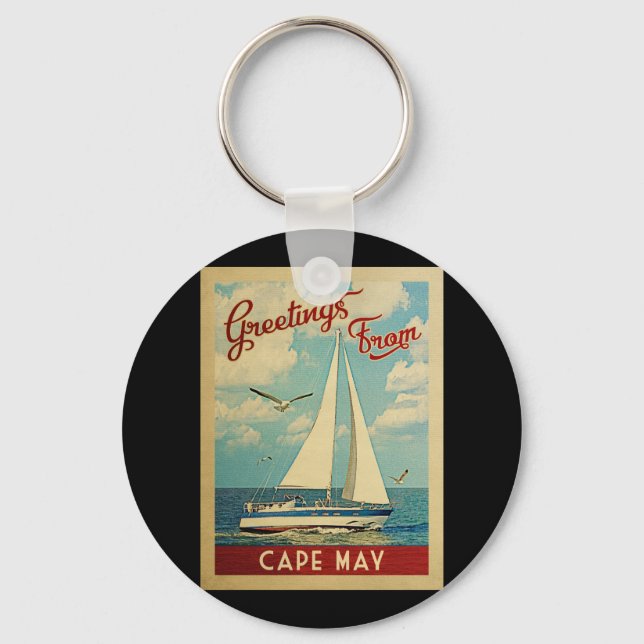 Cape May Sailboat Vintage Travel New Jersey Schlüsselanhänger (Vorderseite)