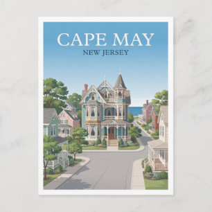 Cape May viktorianische Straßenszene New Jersey Postkarte