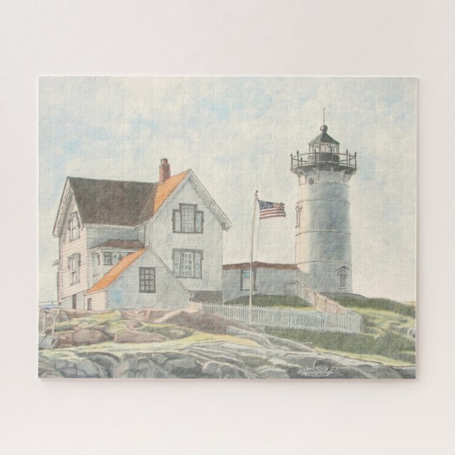 Cape Neddick Leuchtturm Aquarell Puzzle (Horizontal)