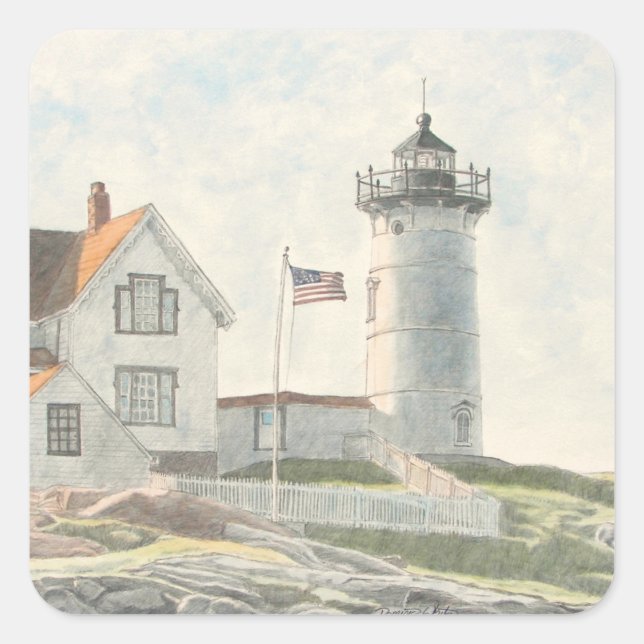 Cape Neddick Light Quadratischer Aufkleber (Vorderseite)