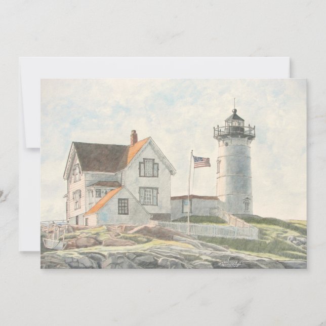 Cape Neddick Lighthouse Watercolor Einladung (Vorderseite)