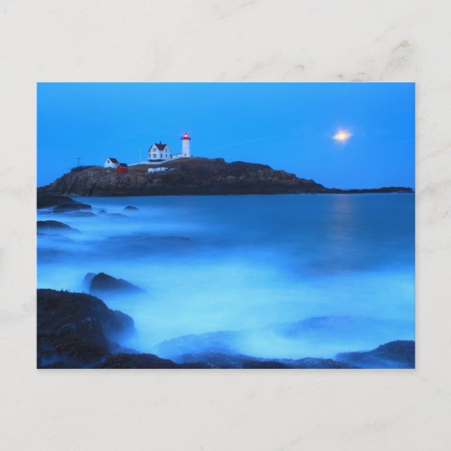 Cape Neddick Nubble Lighthouse Full Moon Tide Postkarte (Vorderseite)
