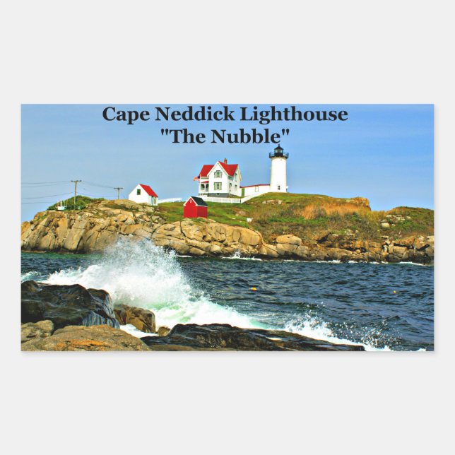 Cape Neddick, "the Nubble", Leuchtturmklammer Rechteckiger Aufkleber (Vorderseite)