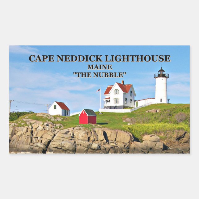 Cape Neddick, "the Nubble", Leuchtturmklammer Rechteckiger Aufkleber (Vorderseite)