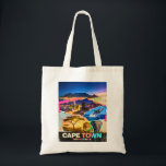 Cape Town South Africa Mountain Sea Safari Collage Tragetasche<br><div class="desc">Cape Town South Africa travel art bringing together the famous Table Mountain skyline, a vibrant city landscape, and wild African safari animals. This colorful pop art collage features a jumping ocean whale, a majestic lion, and an elephant, all mixed with retro vintage textures and modern graphic details. Known as a...</div>