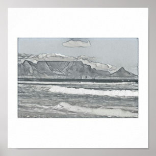 Cape Town-Tabellen-Gebirgsskizze-Plakat Poster