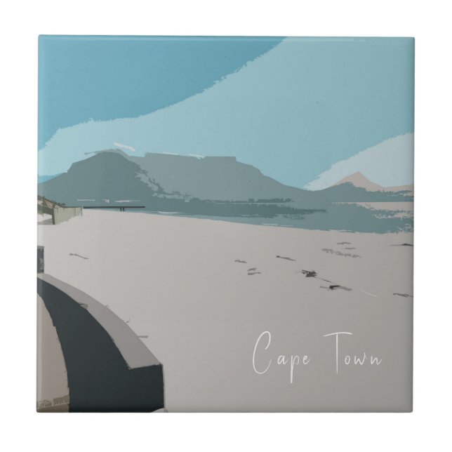 Cape Town Table Mountain Ocean Sketch Fliese (Vorderseite)