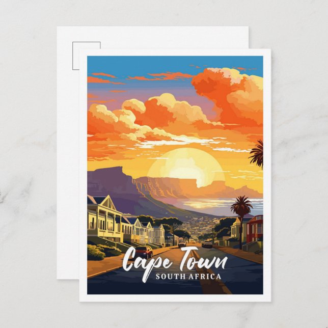 Cape Town Vintag Art Travel Illustration Postkarte (Vorne/Hinten)