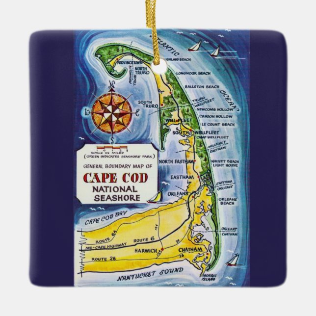 CapeCod Vintage Karte Keramikornament (Vorderseite)