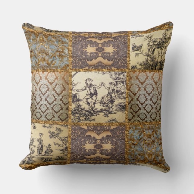 Capetian elegante Steppdecken-Vintages Muster Kissen (Vorderseite)