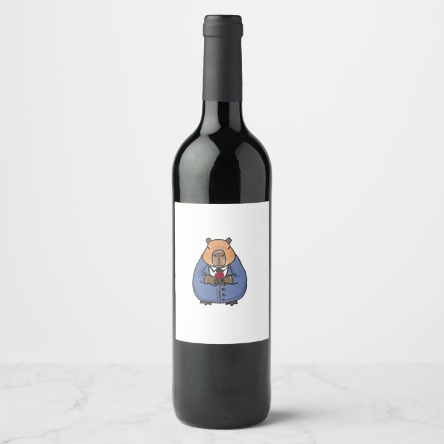 Capibara Valentinstag Wein Weinetikett (Vorderseite)