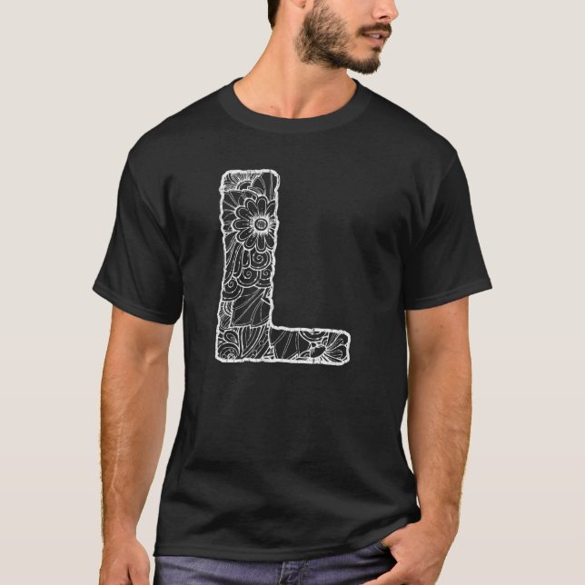 Capital Letter L  Floral Chic Boho Abstract Doodle T-Shirt (Vorderseite)