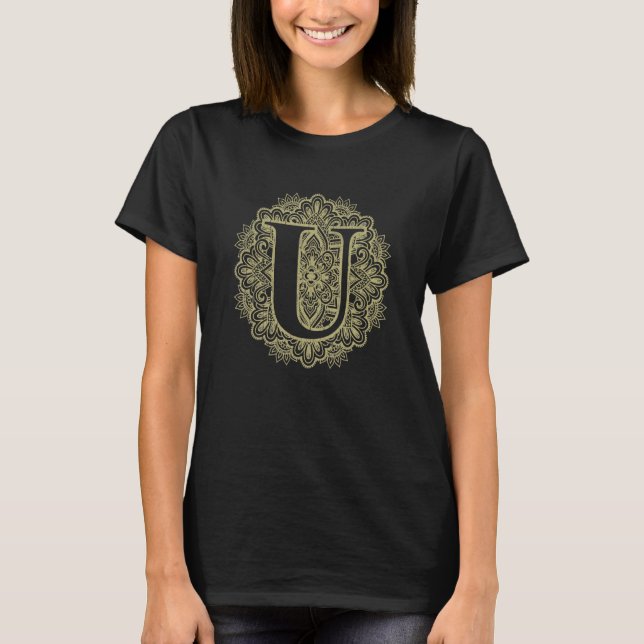 Capital Letter U Floral Initial Monogram Font Alph T-Shirt (Vorderseite)