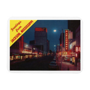 Capitol St. bei Nacht, Jackson MS Vintage Magnet