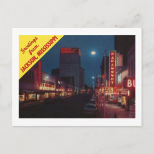 Capitol St. bei Nacht, Jackson MS Vintage Postkarte