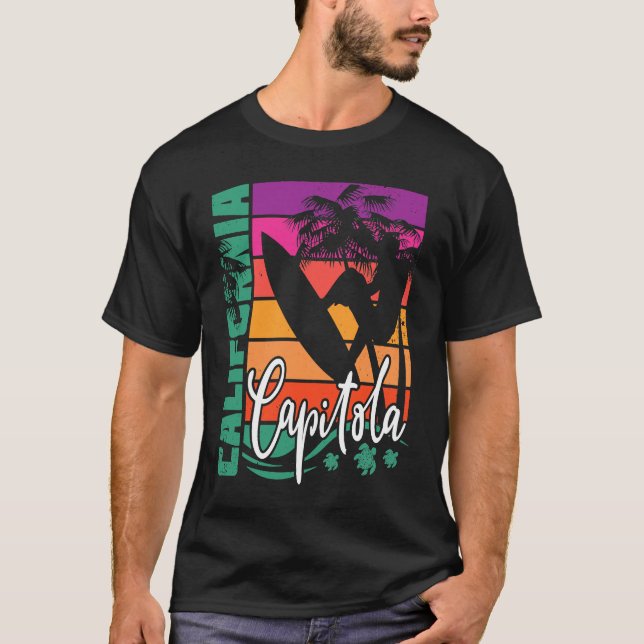 Capitola California Retro Sunset Beach Surfer Surf T-Shirt (Vorderseite)