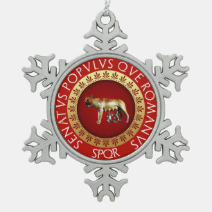Capitoline Wolf Schneeflocken Zinn-Ornament