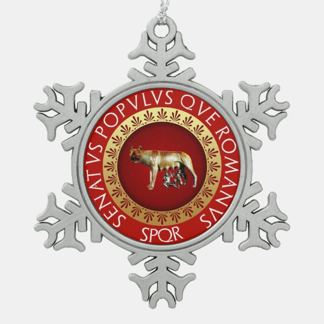 Capitoline Wolf Schneeflocken Zinn-Ornament (Vorderseite)