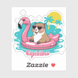 Capivara Estilosa no Verão com Boia Rosa Aufkleber