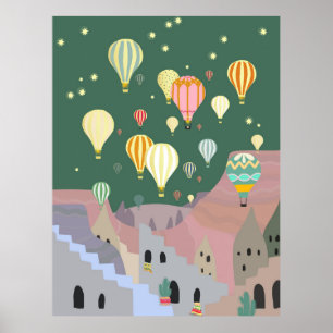 Cappadocia Night Art   Heißluftballon Türkei Poster