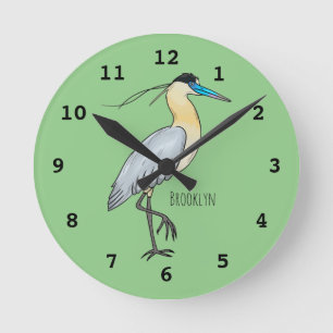 Capped heron bird cartoon illustration runde wanduhr