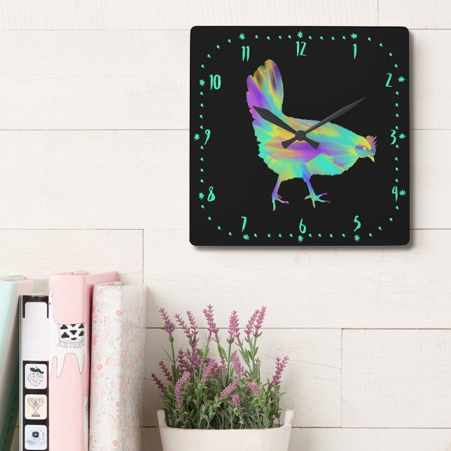Cappella Santa Maria degli Angeli Frische Pasta ma Quadratische Wanduhr (Cute hen colorful animal art black wall clock )