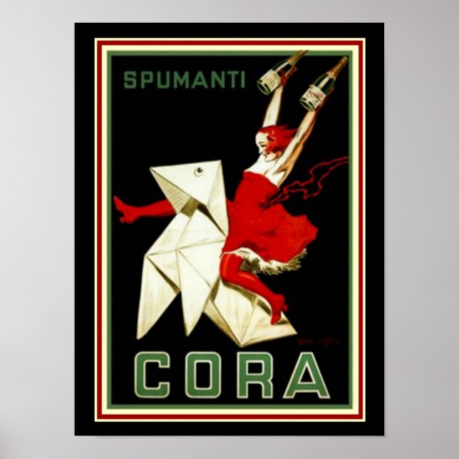 Cappiello Art Deco "Cora" Spumanti Print 12 x 16 Poster (Vorne)
