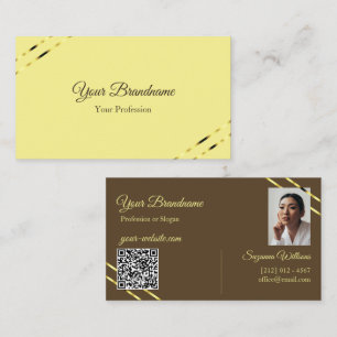Cappuccino Beige Gold Linien mit Foto und QR-Code Visitenkarte