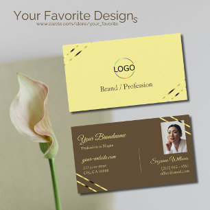 Cappuccino Beige Gold Linien mit Logo und Foto Visitenkarte