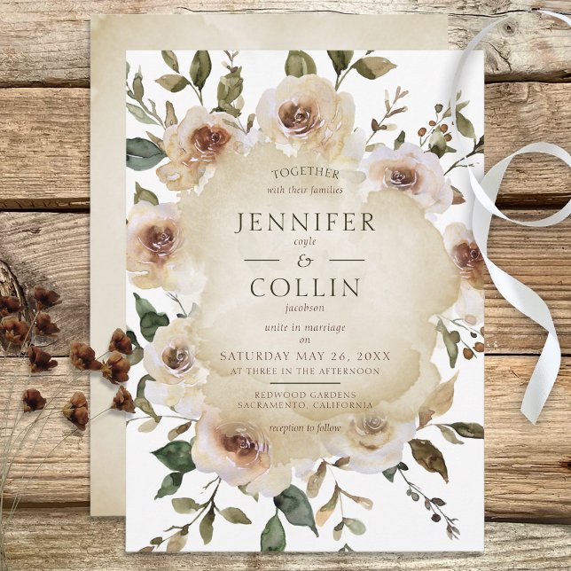 Cappuccino Creme Rustikale Rose Einladung (Von Creator hochgeladen)