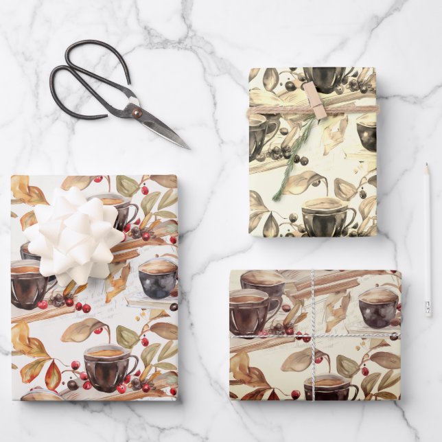 Cappuccino-Cup-Wasserfarbe Geschenkpapier Set (Vorderseite)