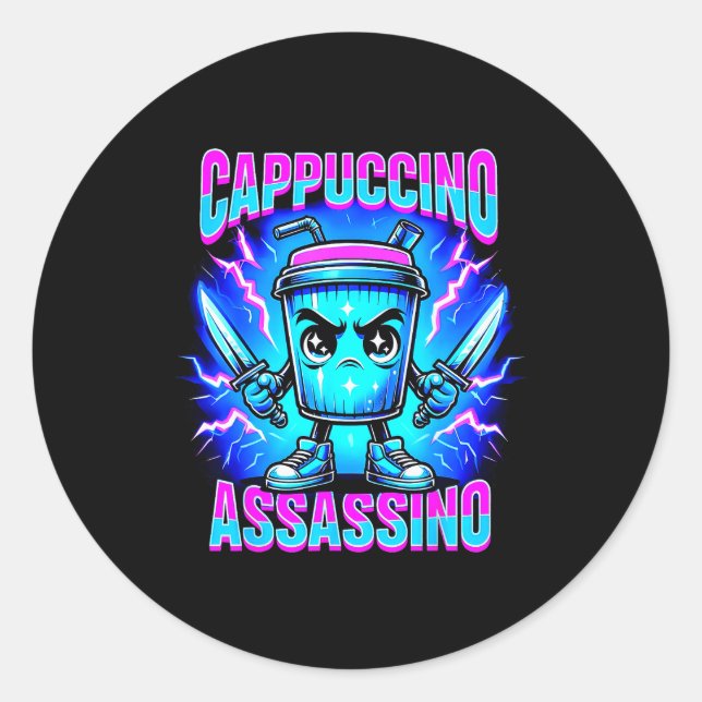 Cappuccino Ino Brainrot Italian Meme  Runder Aufkleber (Vorderseite)