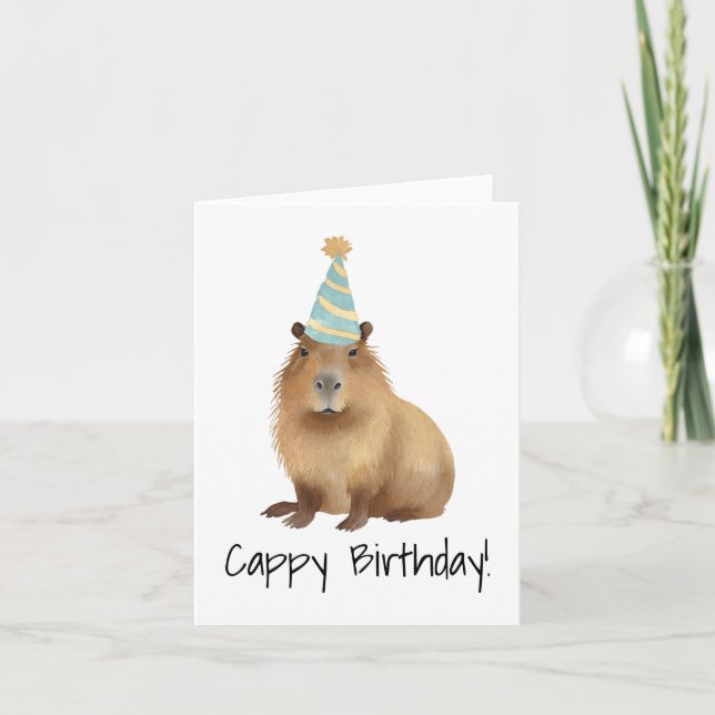 Cappy Birthday Capybara Wasserfarbe Karte (Vorderseite)