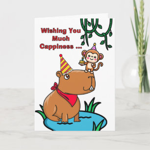 Cappy Birthday Niedlich Capybara und Affenkarte Karte