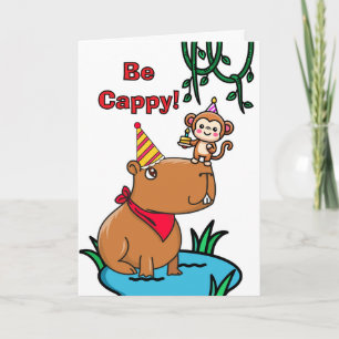 Cappy Birthday Niedlich Capybara und Monkey Karte