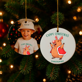 Cappy Christmas Funny Capybara Custom Photo & Name Keramik Ornament