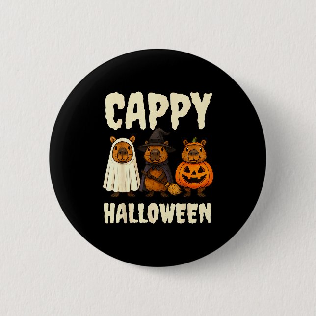 Cappy Halloween Funny Capybara Ghost Witch Pumpkin Button (Vorderseite)