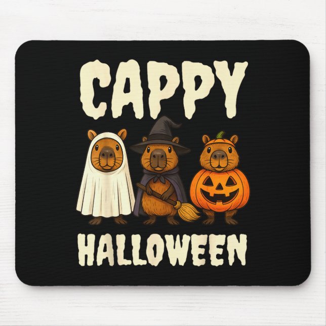 Cappy Halloween Funny Capybara Ghost Witch Pumpkin Mousepad (Vorne)