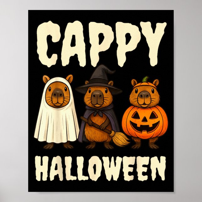 Cappy Halloween Funny Capybara Ghost Witch Pumpkin Poster (Vorne)
