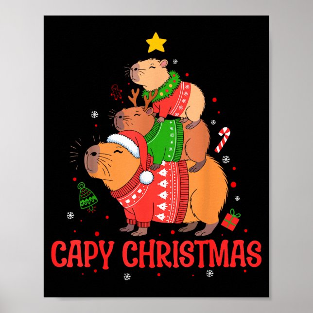 Cappy Holidays Capybara Christmas Cute Capy Xmas T Poster (Vorne)