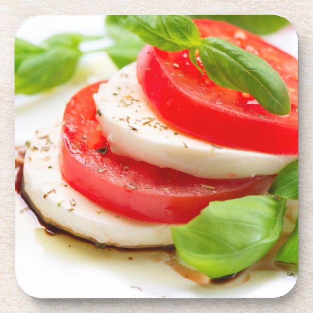 Caprese Salat. Tomate- und Mozzarellascheiben Getränkeuntersetzer (Vorderseite)