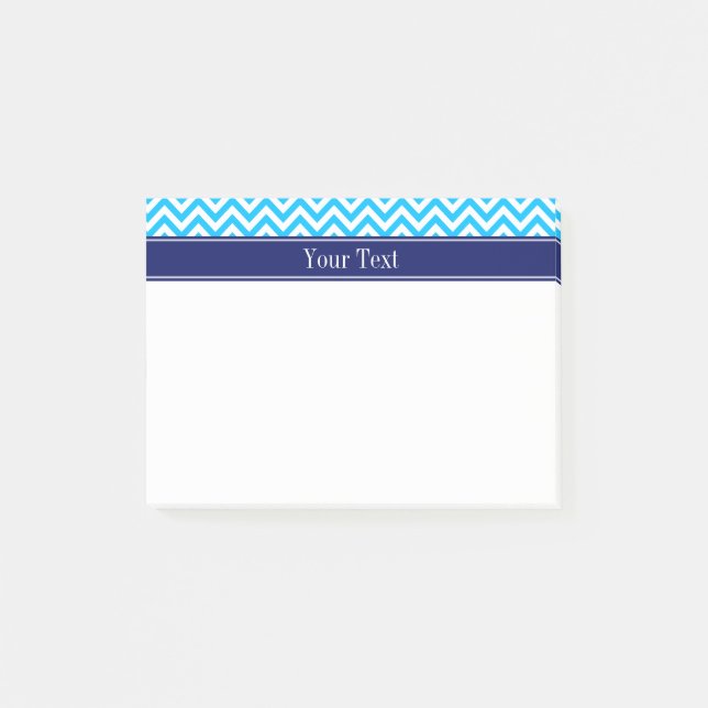 Capri Blue SLg Zickzack Navy Name Monogram Post-it Klebezettel (Vorderseite)