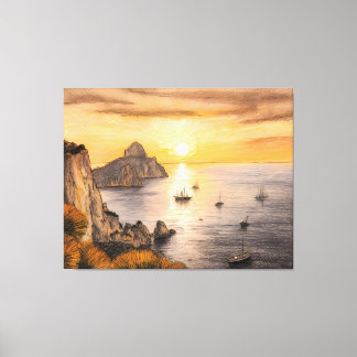 Capri faraglioni rocks ocean sunset drawing with s leinwanddruck