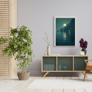 Capri im Mondlicht – Vintage-Mittelmeer-Nacht  Poster