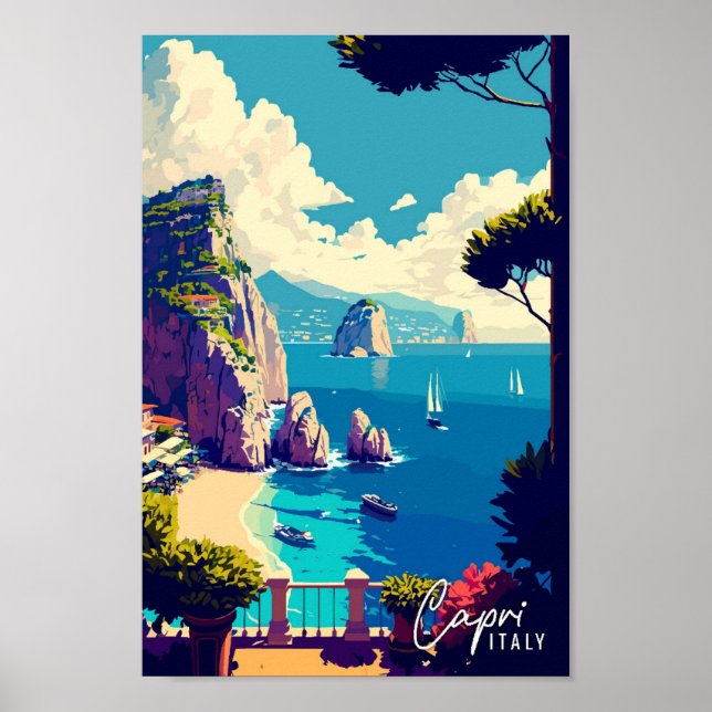 Capri Italien Art Vintage Reise Illustration Poster (Vorne)