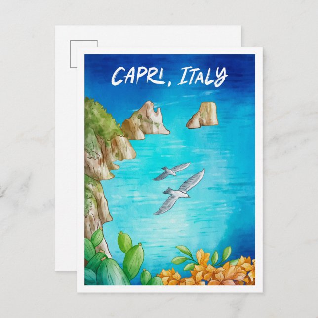 Capri Italien Art Wasserfarbenfreude Postkarte (Vorne/Hinten)
